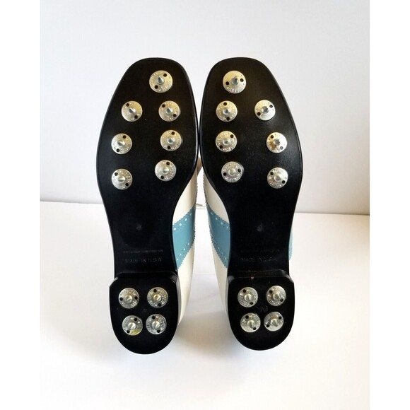 Vintage MONTGOMERY WARD Golf Shoes Sz 9 Blue White Oxford Kiltie Spikes - Picture 11 of 14